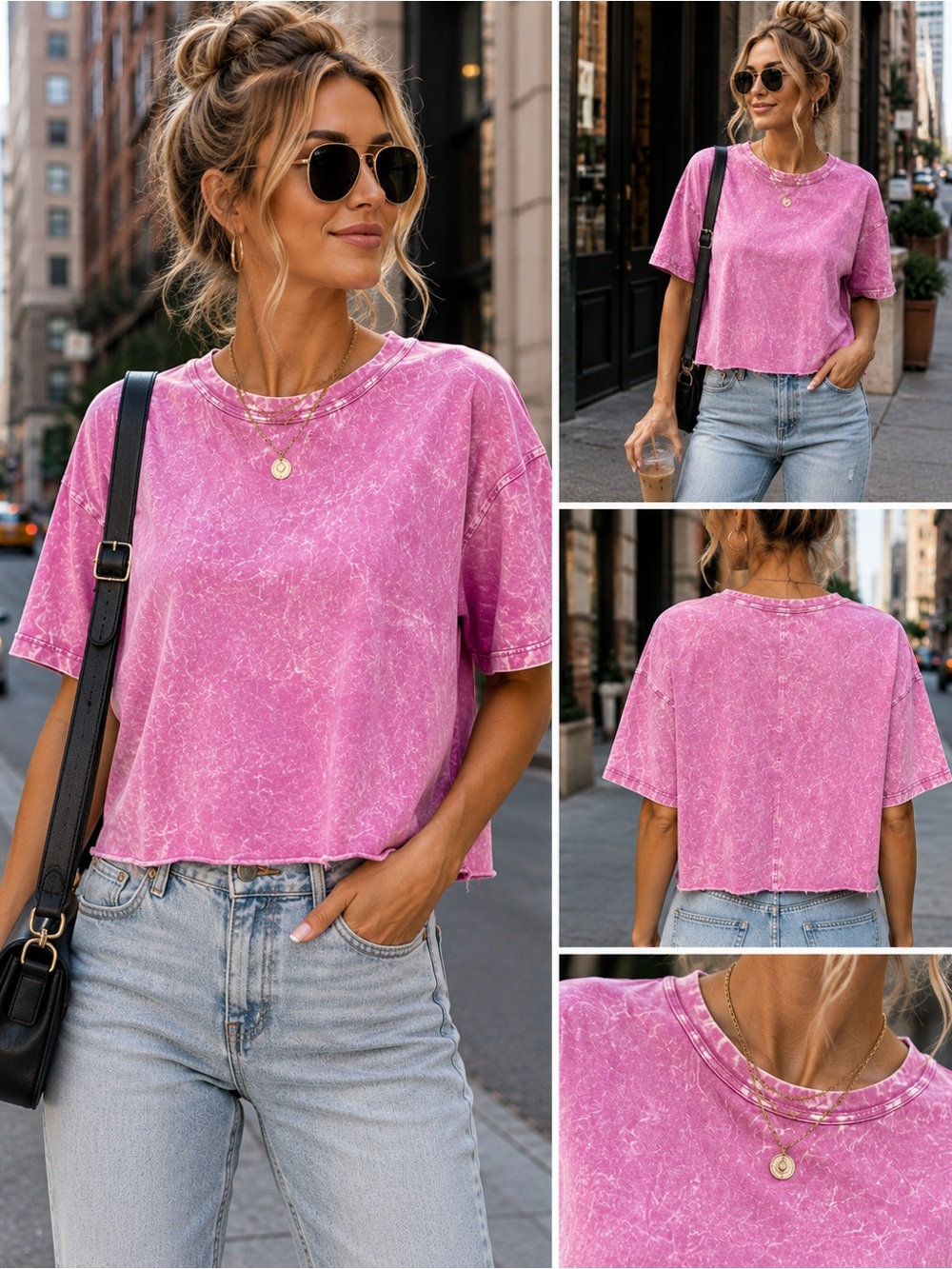 Zenana Mineral-Wash Hip Cropped Tee in Bright Mauve